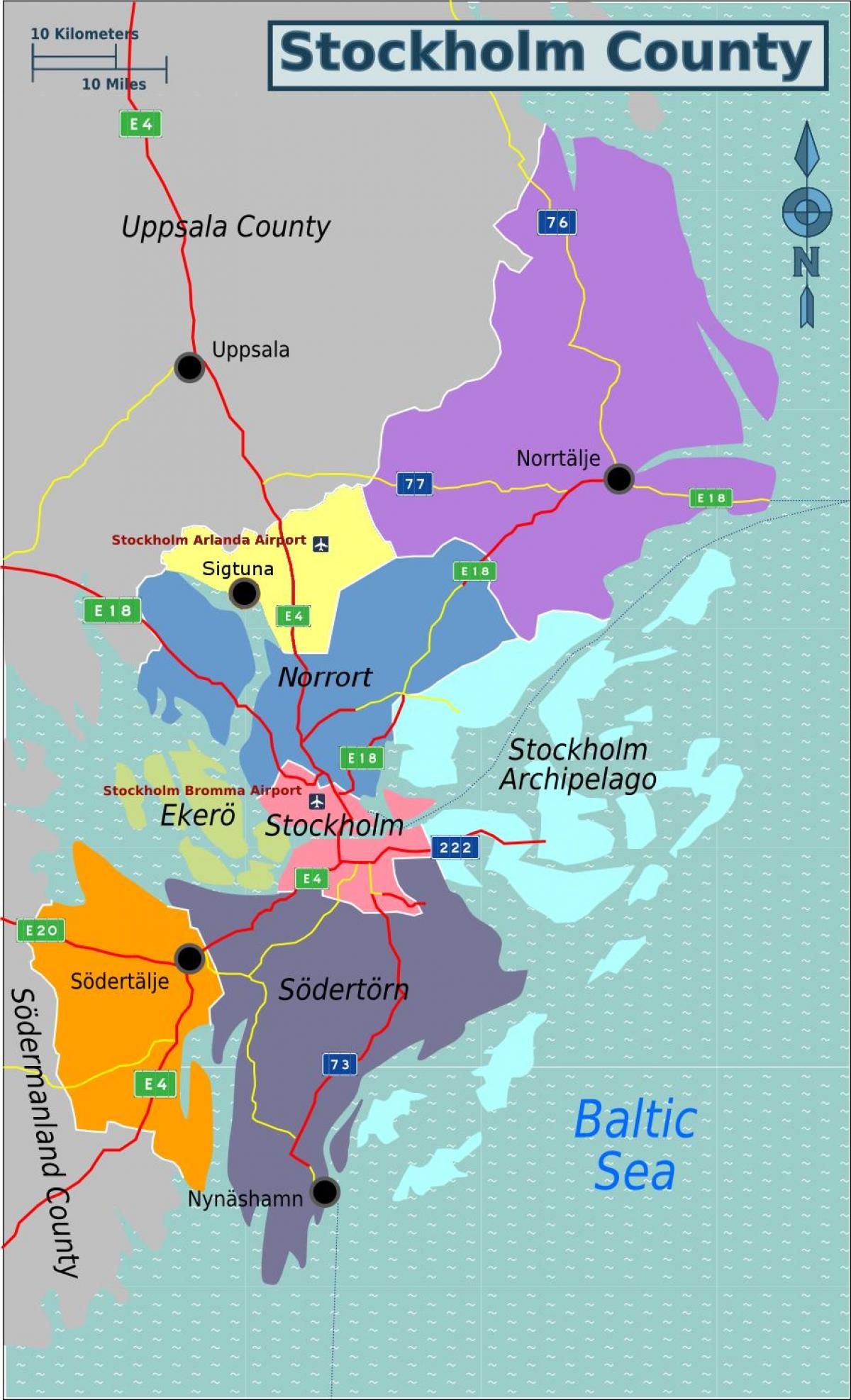 карта Стакгольма, Швецыя раёне