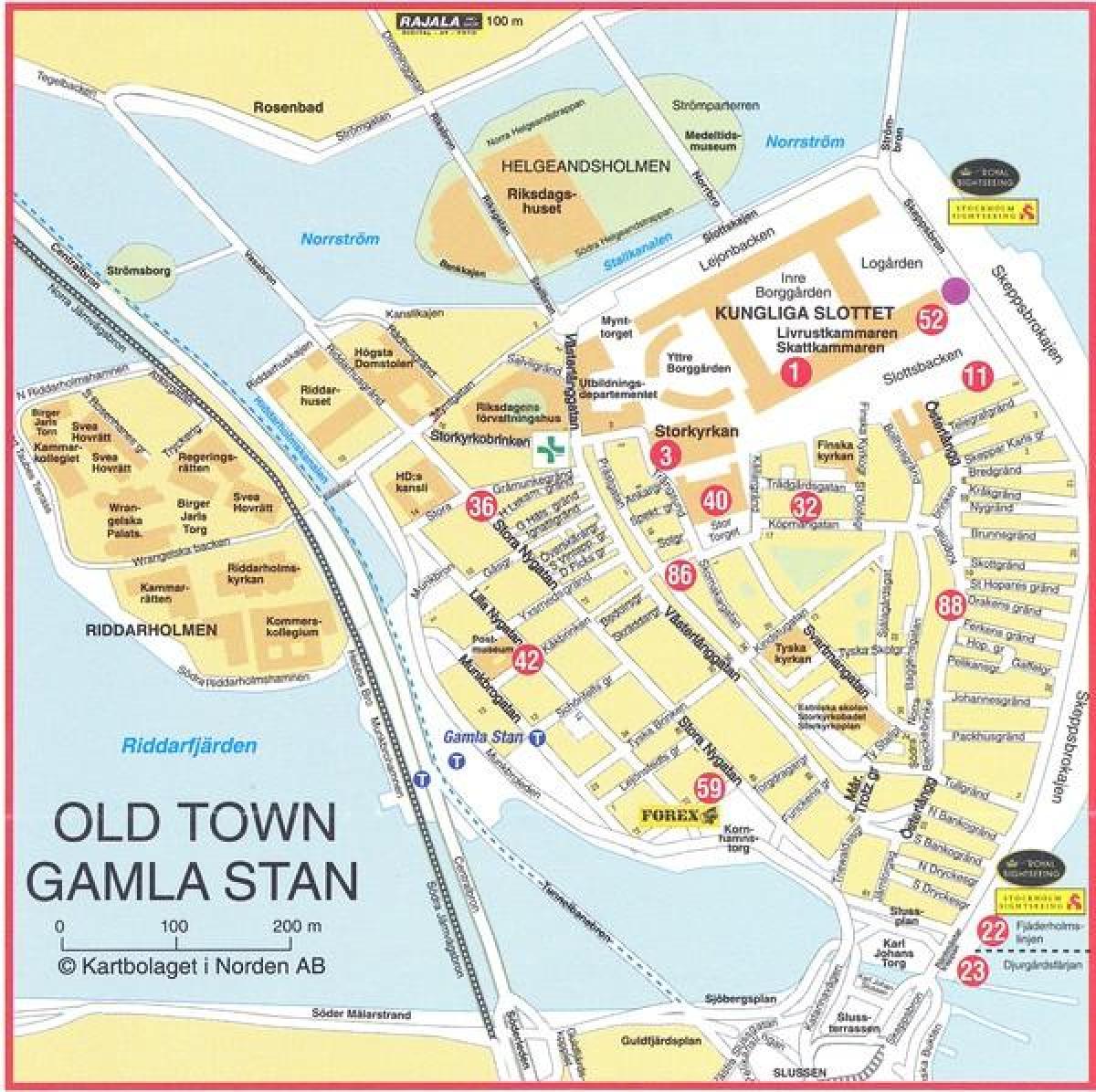 карта старога горада ў Стакгольме, Швецыя